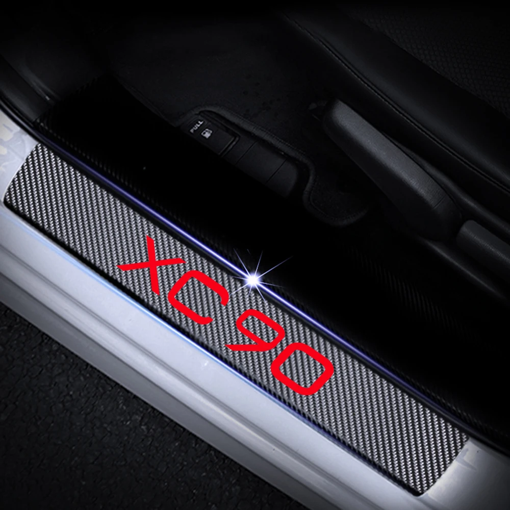  For VOLVO XC90 Car Door Sill Guard Door Sills Scuff Plate Stickers Door Threshold Plate 4D Carbon F