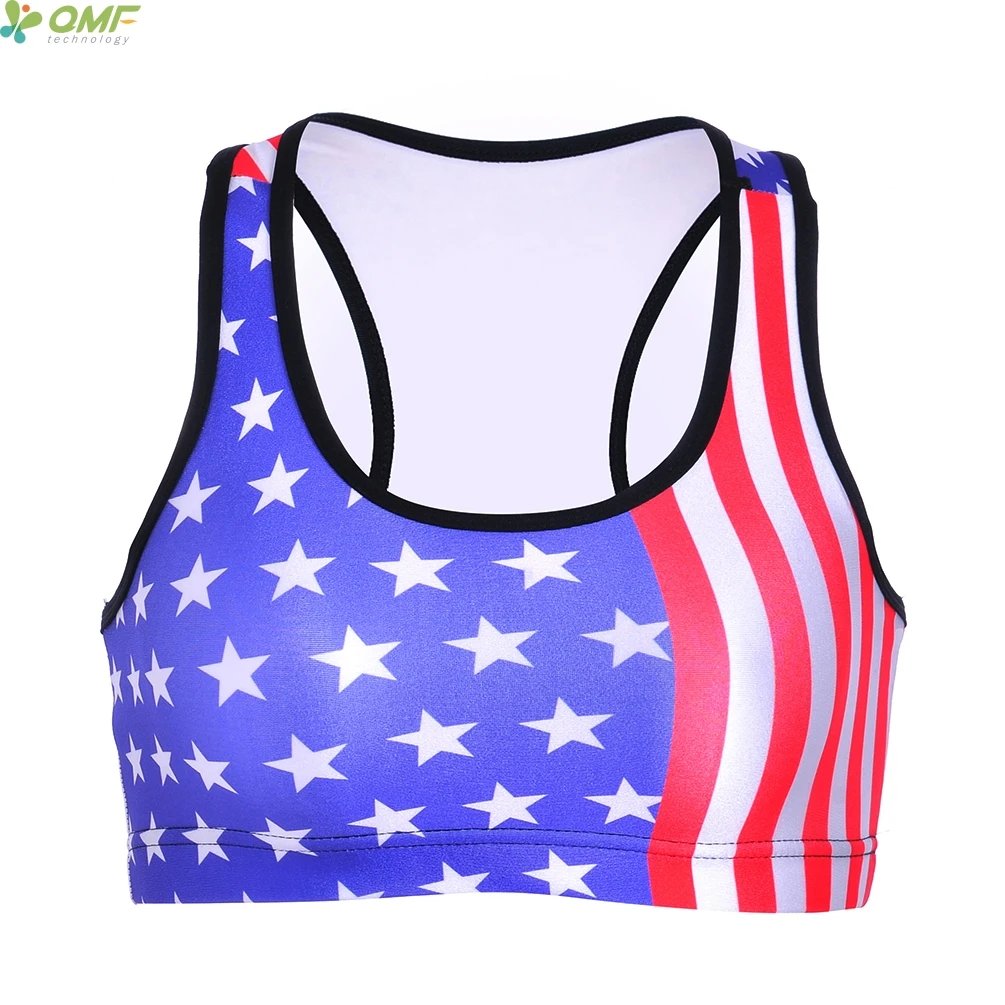 Retro USA Sports Bras Top Blue Stars Red Stripes Yoga Bra Vintage