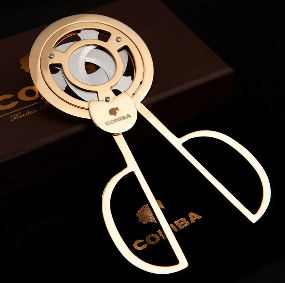 COHIBA Triple 3 Blades Stainless Steel Gold Plated Cigar Cutter Pocket