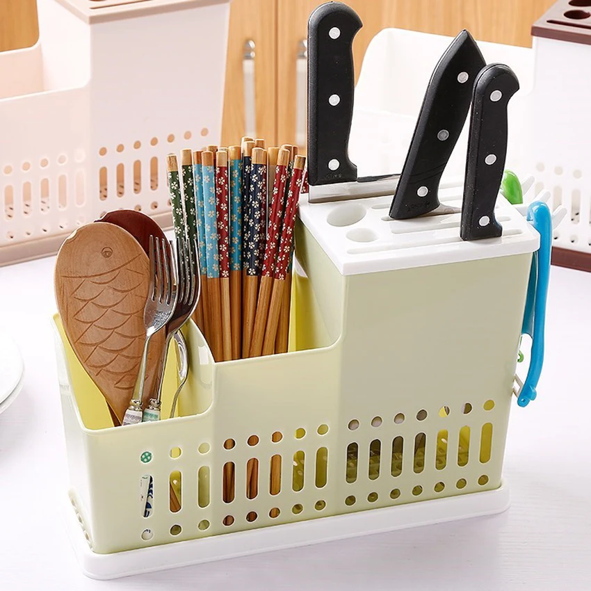

Chopsticks Cage Storage Drain Rack Fork Knife Spoon Container With Hook Multi-use Kitchen Utensils Organizer Shelf Cutlery