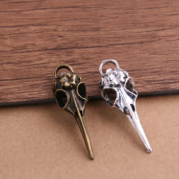 

4PCS 12*41mm Metal Alloy Two Color 3D Skull Birdhead Charms Pendants for Jewelry Making DIY Handmade Craft P6555