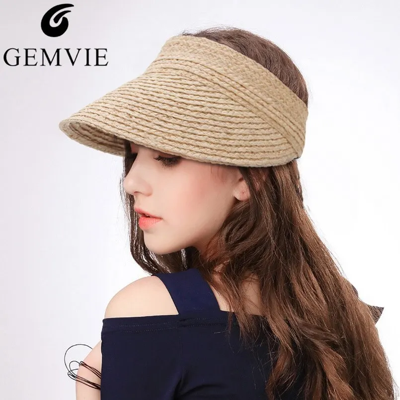 

GEMVIE 2019 New Straw Hat in Women Foldable Large Brim Raffia Woven Sun Hat Lady Street Beach Hat Adjustable Empty Top Sunhat