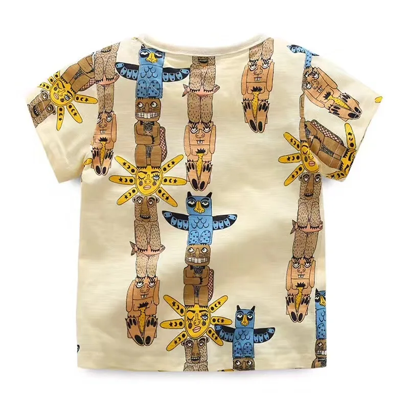 Стиль летние мальчики девочки тотемы узор Топы хлопковая футболка детские топы с короткими рукавами одежда с героями мультфильмов костюм для От 2 до 8 лет