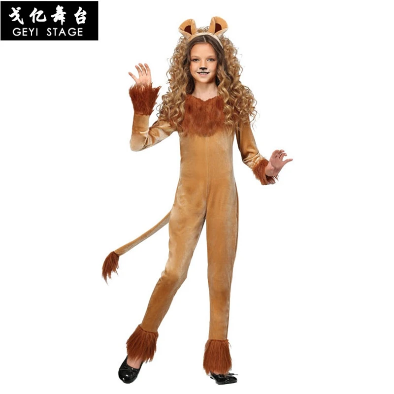 

new Girl Ferocious Lion Costume Kids Animal Jumpsuits Halloween Fancy Dress School Book Week Character party Cosplay