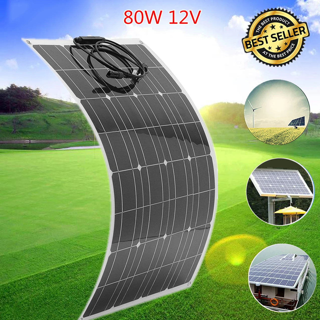 

LEORY Flexible Solar Panel Plate 80W 18V Solar Charger For Car Battery 12V Sunpower Monocrystalline Silicon Cells Module Kit