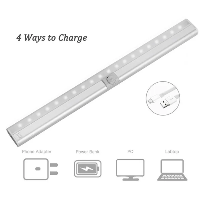CLAITE портативный светодио дный 20 LED USB Перезаряжаемый свет датчик и PIR Mtion Шкаф Свет