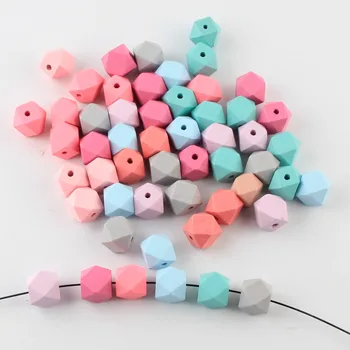 

Mixed Color 50pcs Polygonal Geometric Wooden Beads 14mm Fit Toy making Nacklace Bracelet Spacer Beads
