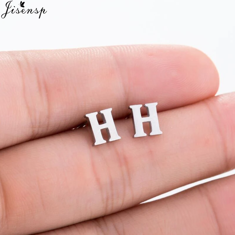 Jisensp Fashion Tiny Initial Letter Earrings Personalize Bridesmaids Gift Cute Alphabet Stud Earrings Everyday Jewelry brincos
