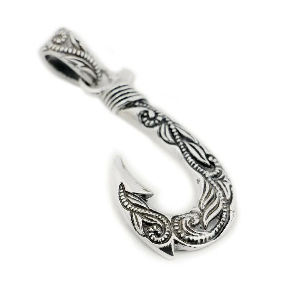 

USA Located 925 Sterling Silver Fish Hook Mens Biker Rock Punk Pendant 8P011 JP 4PX