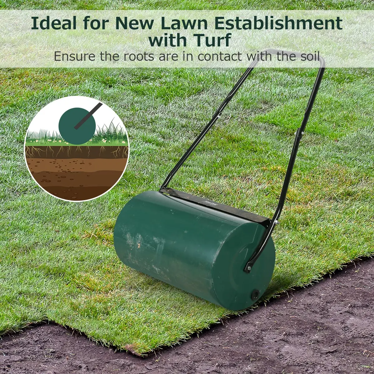 Finether 46L/30L Drum Lawn Roller with Scraper Bar Manual Garden Roller With Removable Drain Fill Plug Garden Tools