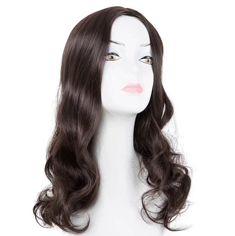 Fei-Show синтетические термостойкие волокна средней кудрявые средняя часть линии без взрыва волосы, парик для женщин салон Вечерние черные волосы - Цвет: Коричневый