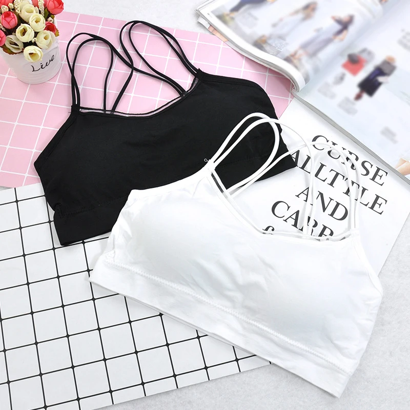 

For Students Teenager Girls Solid Color Black Whtie Bra Underwear No Steel Ring Sling Tank Vest Brassiere ZFS0570