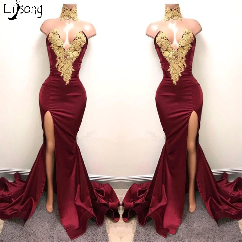 Burgundy and gold prom dress Clearance