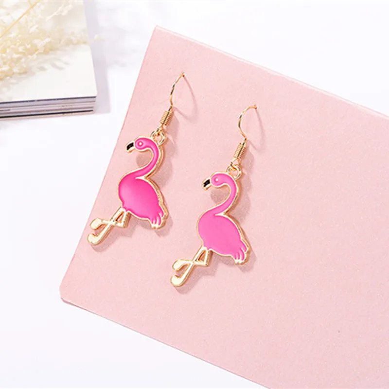 

New Cute Bird Animal Flamingo Pendant Drop Earrings Korean Long Dangle Hook Earrings Rose Red Jewelry Gifts for Women Girls
