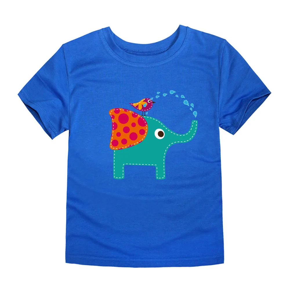 Little Bitty/ летние топы для мальчиков и девочек, футболки для мальчиков с изображением слона и птицы, футболка с цветочным принтом, Детская футболка для девочек, для мальчиков 2-14 лет - Цвет: TTK2