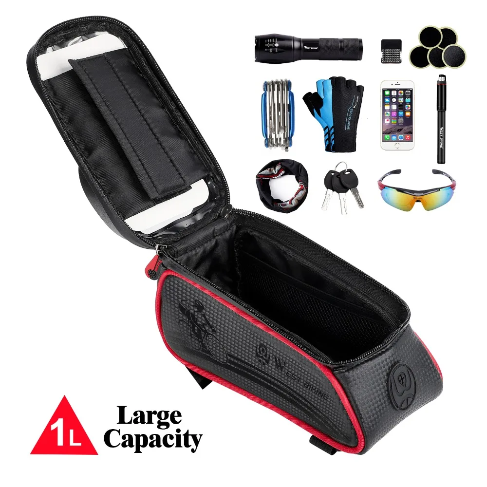 West biking водонепроницаемые велосипедные сумки руль MTB велосипедные сумки на багажник передняя рамка сенсорный экран аксессуары для мобильного телефона корзина для велосипеда