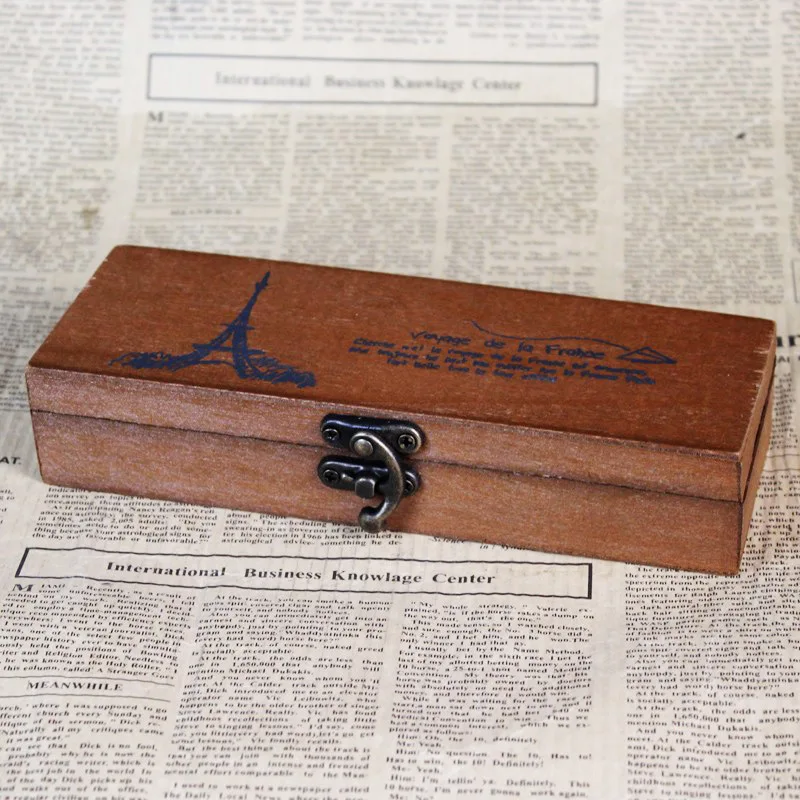 

Vintage Paris Style Wooden Gift Box Metal Lock Jewelry Storage Box Handmade Treasure Chest Case Ring Necklace Container