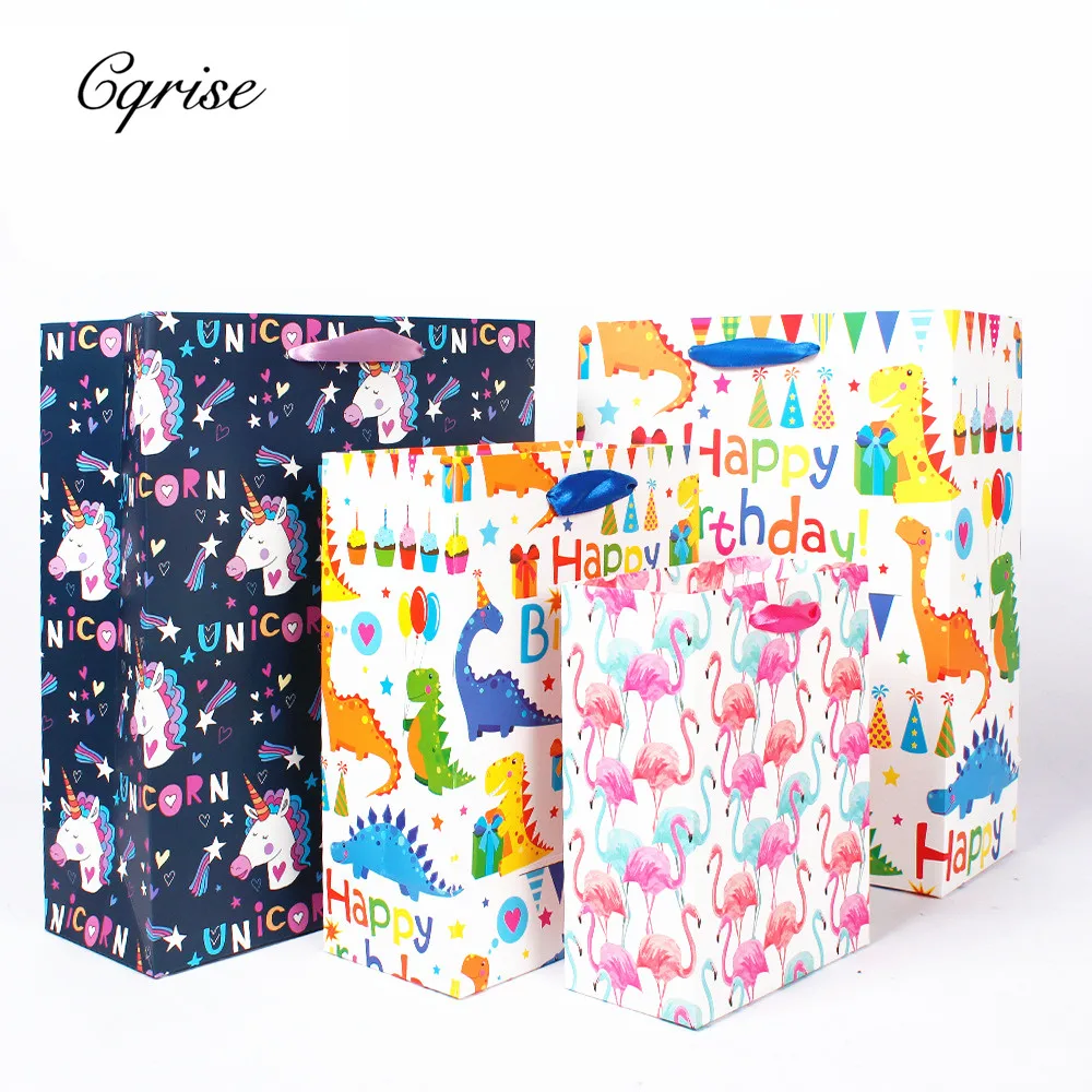 

6pcs New Dinosaur Flamingo Unicorn Parttern Kraft Paper Gift Boxes with Handles Birthday Party Dinosaur Party Baby Shower Supply