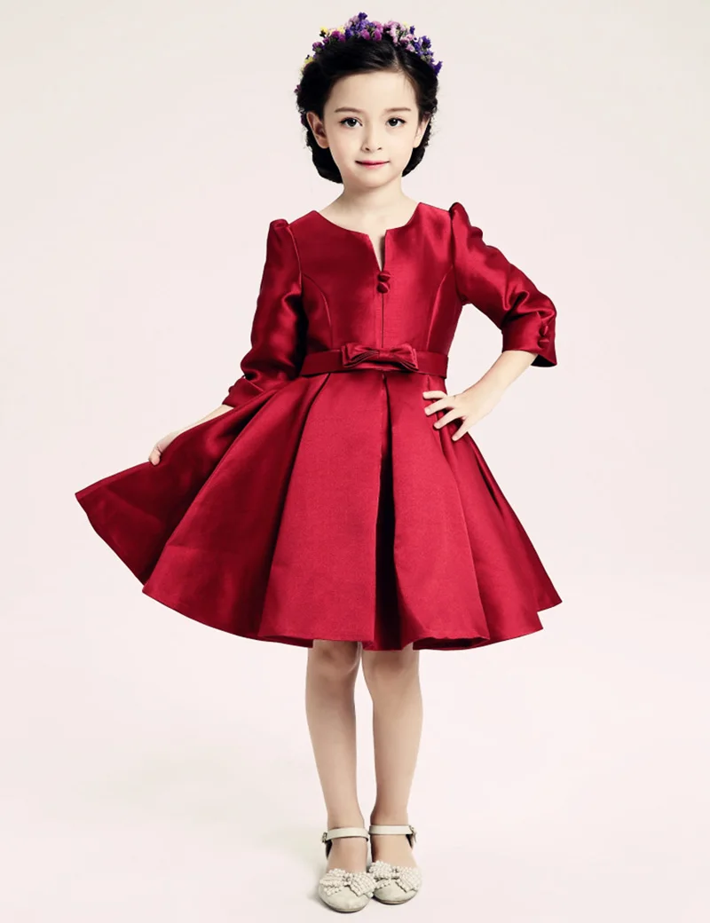 Ribbon Girl Dresses Red Bow High Quality Flower Girl Dresses For Party