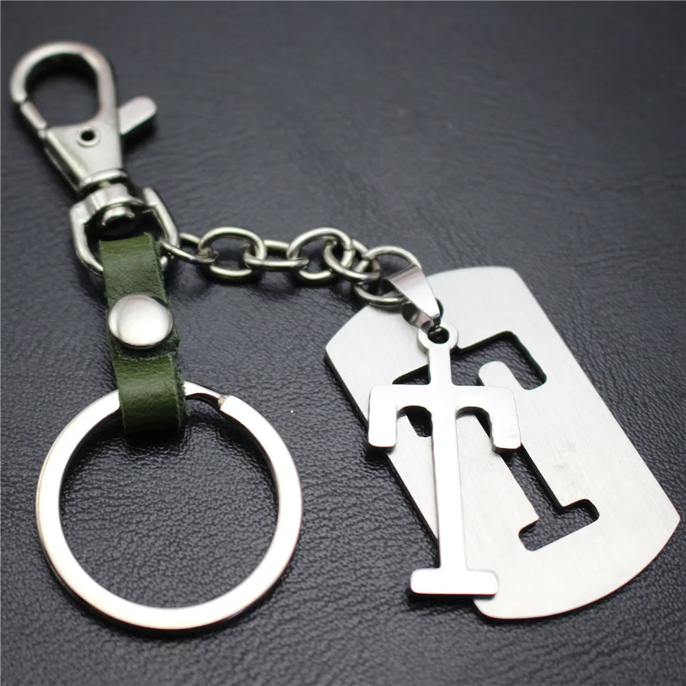 

Capital Letter T Separable Stainless Steel Pendant Leather Keychains Charm Bag Hang Car Keyring 26 Letters Series Gift