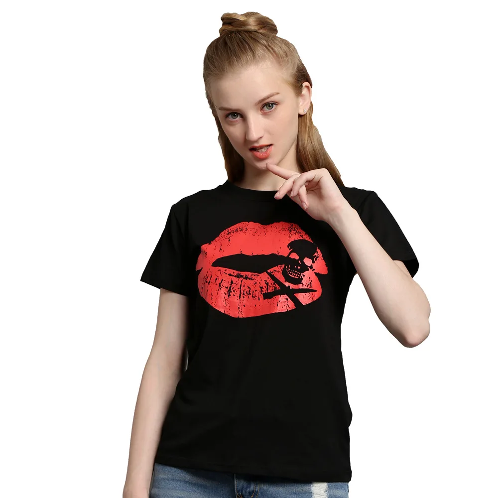 LUBI 2017 New Female Short-sleeved T-shirt for Women Lips Skull Prints Tee Shirt Summer Casual Slim Tops Tees | Женская одежда