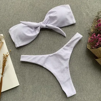 

White Push Up Bandeau Bikinis Women Hollow Out Swimming Bathing Suit Thong Bikini Swimwear Women Micro Bikini Maillot De Bain
