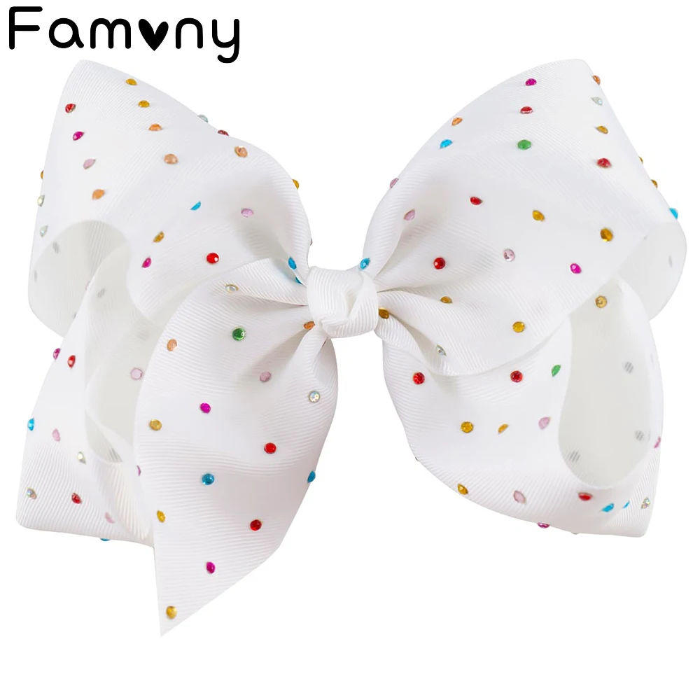 

7" Large Candy Color Hair Bows For Sweet Girls Kids Hair Clips with Rhinestone Boutique Hairgrips Hair Accessories