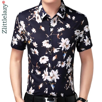 

2019 short sleeve social men flower hawaii shirt dress casual slim fit summer male shirts mens fashions streetwear clothing 626