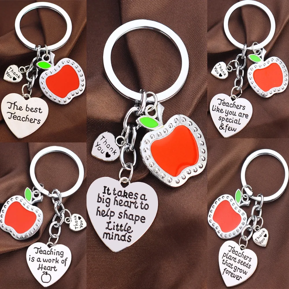Apple Love Heart Charms Keychain Thank You Teachers Key Chain Keyring For Teacher Key Ring