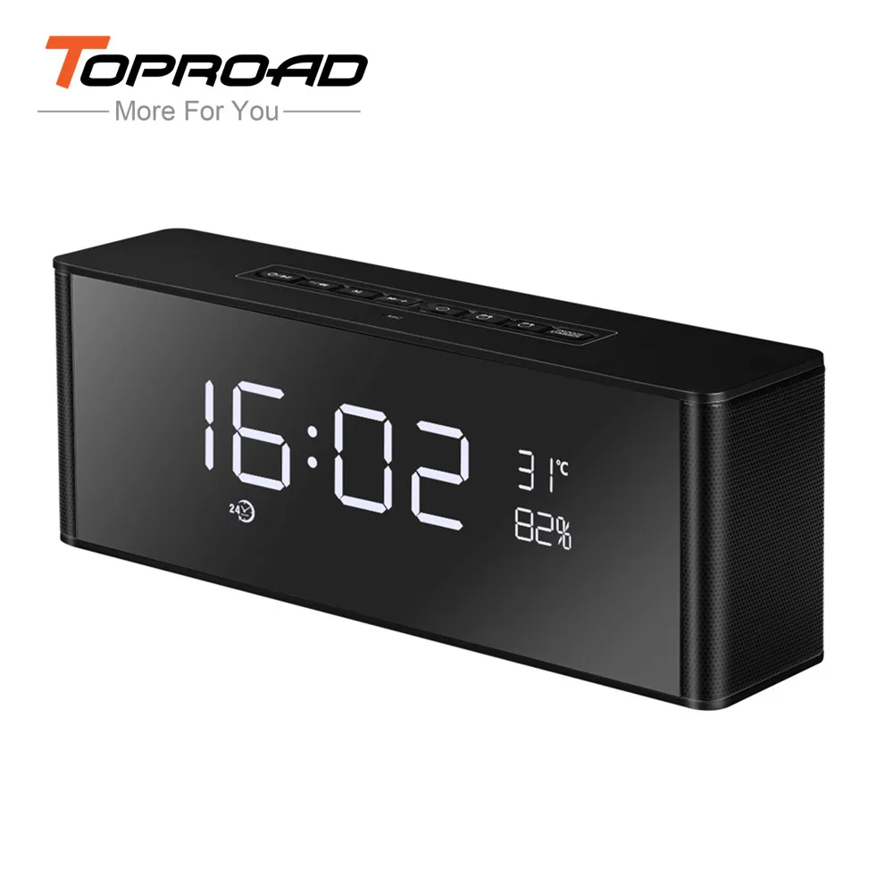 TOPROAD Portable Alarm Clock Bluetooth Speaker Hifi Stero Surround