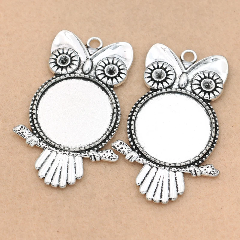 

KJjewel Antique Silver Plated Owl Charms Pendants Photo Frame Jewelry DIY Findings Jewelry Making Bracelet Accessories 24mm