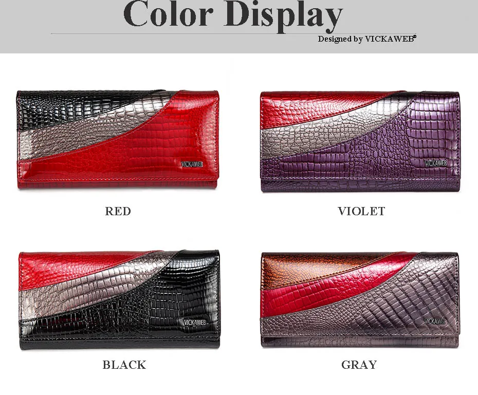 VICKAWEB Wallet Female Patchwork Long Women Wallets Genuine Leather Purses Ladies Vintage Hasp Purse Alligator Standard Wallets-AE150-1-003