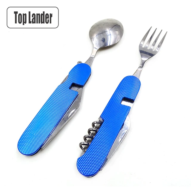 US $4.00 Outdoor Camping Portable Folding Fork Knife Spoon Set Stainless Steel Hiking Picnic Tool Travel Poc
