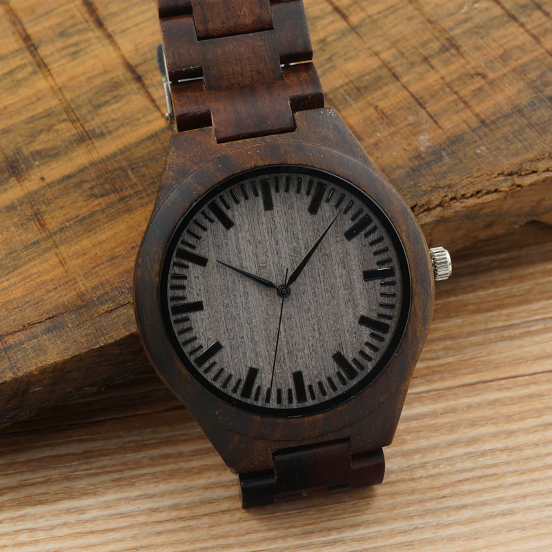 2017 BOBO BIRD Men's Watches All Black Wood Wristwatch with Wood Strap Japan Movement 2035 Quartz Wood Watches as Gifts for Men