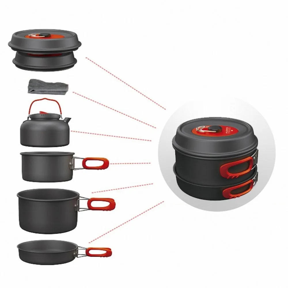 Alocs 7 компл. Портативный походный горшок Сковорода чайник Набор из алюминиевого сплава походная посуда кухонная посуда инструмент для приготовления пищи для пикника барбекю
