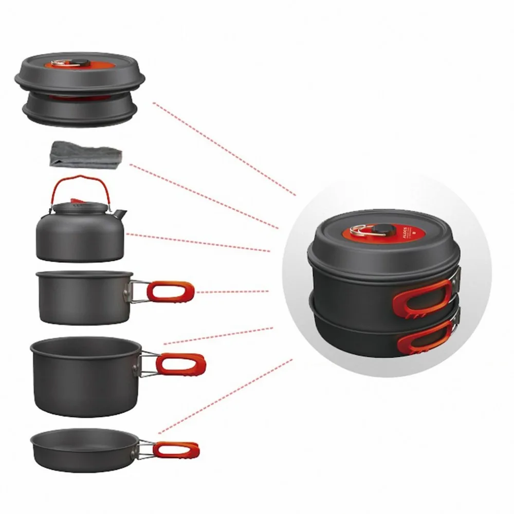 

Alocs 7set Portable Camping Pot Pan Kettle Set Aluminum Alloy Outdoor Tableware Cookware Cooking Tool for Picnic BBQ