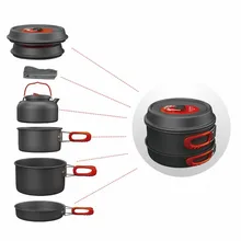 Alocs 7set Portable Camping Pot Pan Kettle Set Aluminum Alloy Outdoor Tableware Cookware Cooking Tool for Picnic BBQ alocs 7pcs outdoor picnic camping cookware for 3 4person mixed flying pan kettle pot skillet flambe cloth cooking set cw c06s