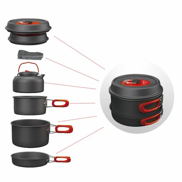 Alocs 7set Portable Camping Pot Pan Kettle Set Aluminum Alloy Outdoor