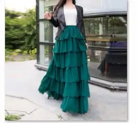 Бохо многоуровневые оборками зеленые шифоновые длинные юбки для женщин эластичный стиль длинная юбка женская осень Новое поступление взрослая Женская юбка - Цвет: Зеленый