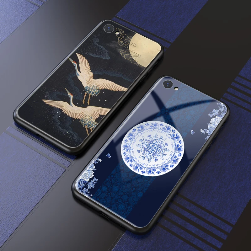 

Zerrul Tempered Glass Phone Case For Oppo Find x A37 A57 A39 A59 A73 F5 A77 A79 A83 A1 F7 A7x Chinese Style Soft edge Back Cover