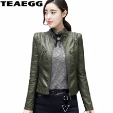 TEAEGG размера плюс 3XL армейский зеленый PU женская кожаная куртка пальто весна осень искусственная Женская куртка Блузон Cuir Femme AL758