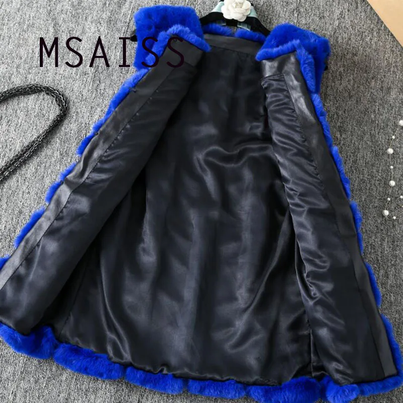 Женская Шуба из кроличьего меха MSAISS теплая клетчатая шуба искусственной кожи с