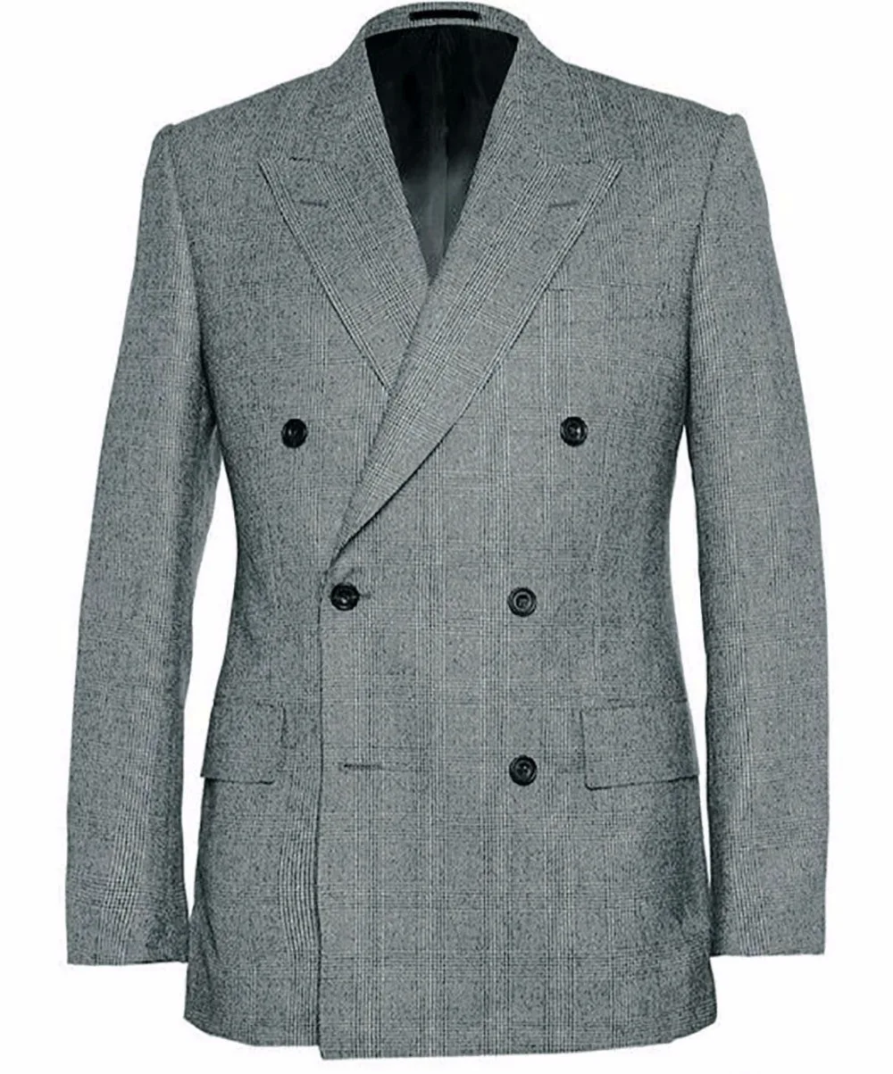 11858 Hommes Garde Robe Essentiels Double Boutonnage Classique Gris Glen Carreaux Costumes Pour Hommes Sur Mesure Gris Glen Plaid Avec Large Pointe