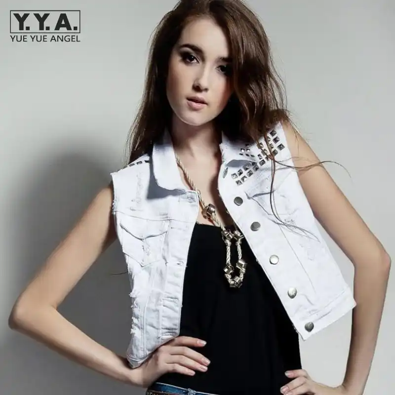white denim vest for women