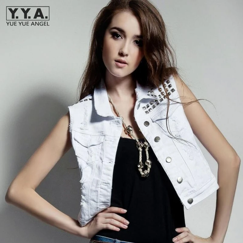 white sleeveless jean vest
