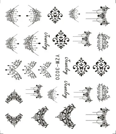 YWK Популярные черные наклейки для дизайна ногтей ожерелье Единорог ювелирные изделия кошка бабочка кулон маникюр Советы ногтей переводные наклейки