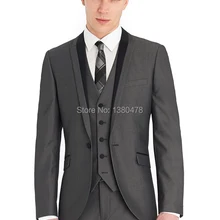 Индивидуальный заказ мода Slim Fit 1 Пуговицы Серый Жених Смокинги для женихов Нотч Best Man Женихи Для мужчин Нарядные Костюмы для свадьбы куртка+ Брюки для девочек+ галстук+ жилет