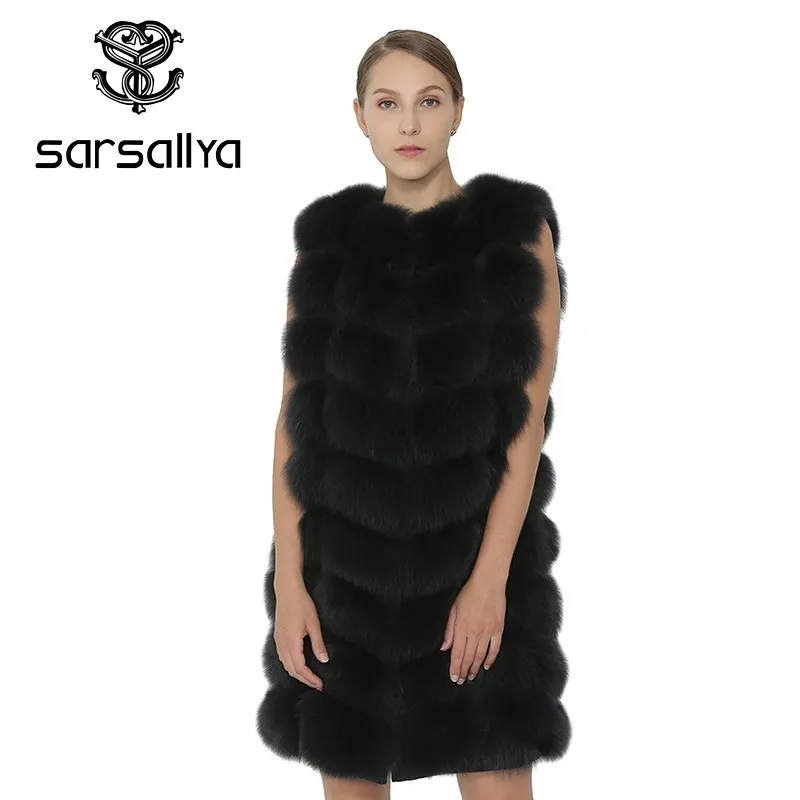 SARSALLYA жилет из меха лисы пальто женская одежда модная куртка натуральный Лисий Мех Длинный жилет зима Для женщин пальто верхняя одежда - Цвет: Dark Grey