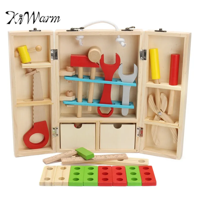 KiWarm Kids Baby Educational Toys Wooden Building Block Toddler Learning Toy Tool Sets Disassembling Repair Tools Art Sets Gift baby-building-blocks-wooden