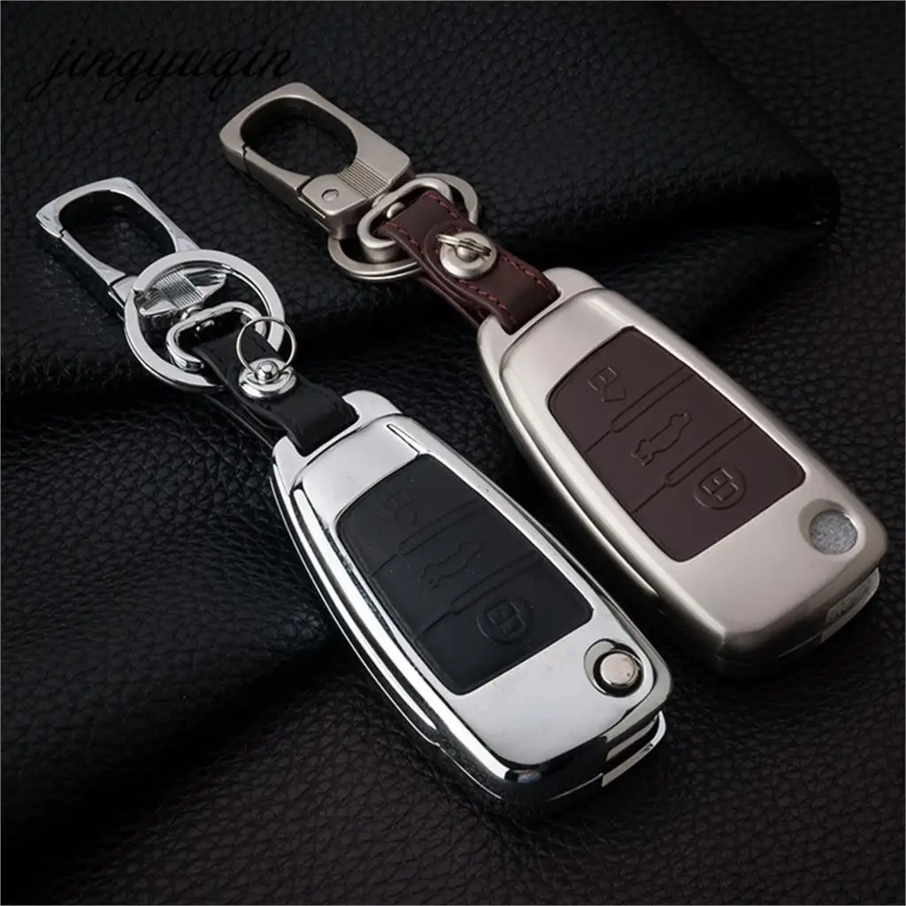 Comprar Jingyuqin 3 botón plegable Flip Remote Key Case Fob para Audi A2 A3 A4 A6 A6L A8 TT cuero Zinc llavero cubierta